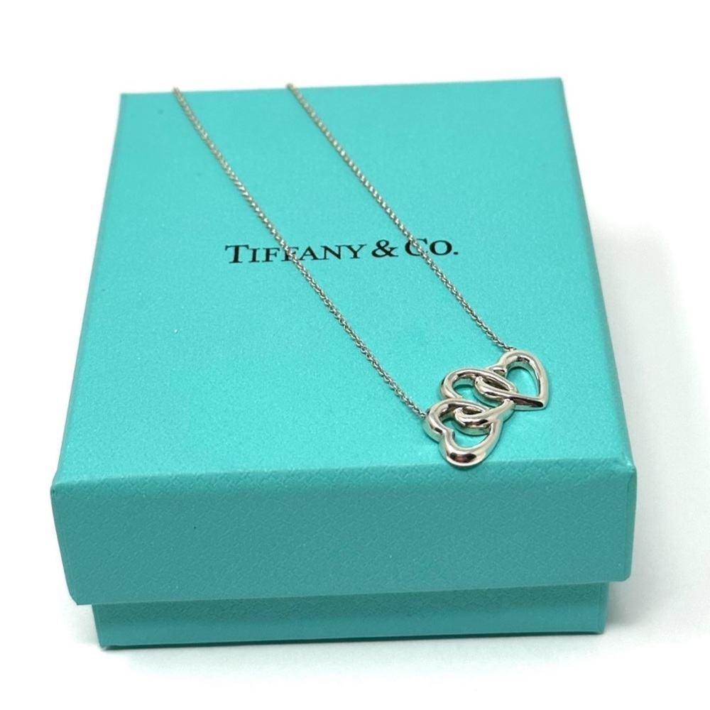 Authentic Tiffany & Co. Elsa Peretti Silver Triple Link Open Heart Necklace - Picture 11 of 14
